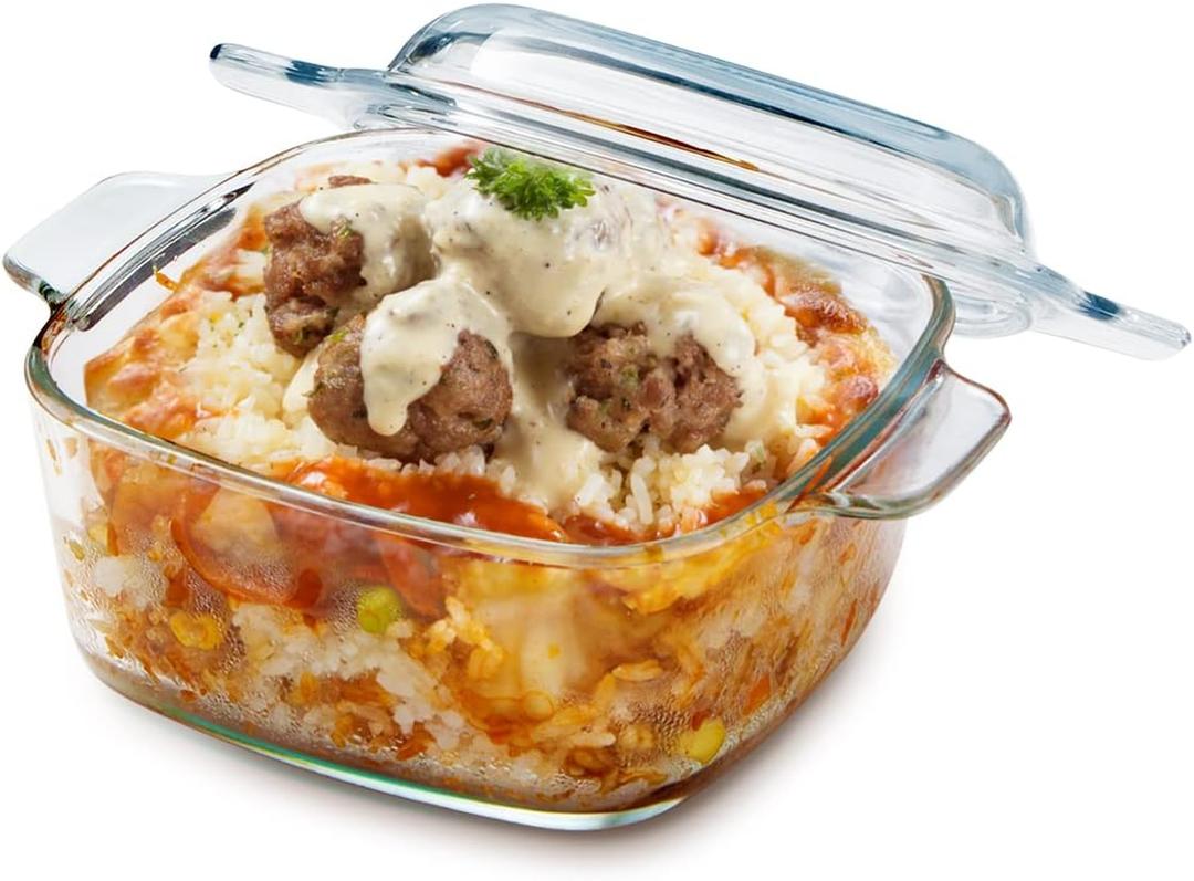 NUTRIUPS 1L Glass Square Casserole Dish with Lid, Mini Glass Casserole Cookware (5.7in)