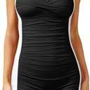 Tempt Me Women Tummy Control One Piece Swimsuits with Shorts Boyleg Retro Bathing Suit Halter Swimwear (Black, M)