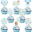 Weecent 48 Pcs We Can Bearly Wait Cupcake Toppers Bear Baby Shower Decorations Bear Cupcake Toppers Blue Baby Shower Cake Decorations for Boys Birthday Party Supplies