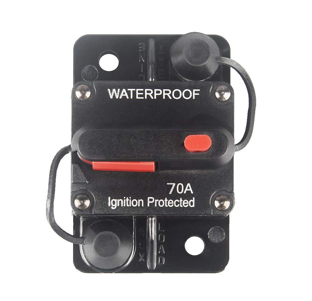 WOHHOM 70 Amp Circuit Breaker with Manual Reset 12V-36V DC Waterproof Surface Mount for Car Audio Rv Marine Boat Truck Trolling Motors, 30-300A Car Speaker Resettable Fuse
