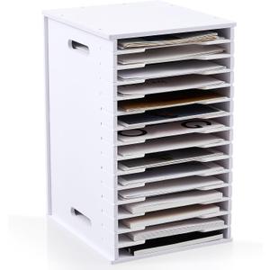 Juexica 15 Tier 8.5" x 11" Scrapbook Paper Organizer, White Cardstock File Organizer with Adjustable Shelves, Stackable Paper Trays, Desktop Storage Rack Document Holder for Desk Home Office