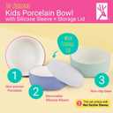 Elk and Friends Kids Porcelain Bowls with Silicone Sleeve + Silicone Lid | Kids/Toddler/Baby Feeding | Microwave & Dishwasher Safe | Non slip | Cereal/Soup/Snack Dishes & Dinnerware