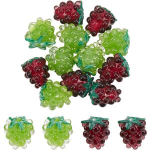 NBEADS 12 Pcs Handmade Lampwork Beads, 14mm Glass Fruit Beads Glass Grape Beads Loose Lampwork Spacer Beads for DIY Necklace Bracelet Earring Jewelry Making Crafts,2 Color