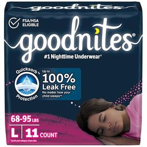 Goodnites Girls' Nighttime Bedwetting Underwear, Size Large (68-95 lbs), 11 Ct