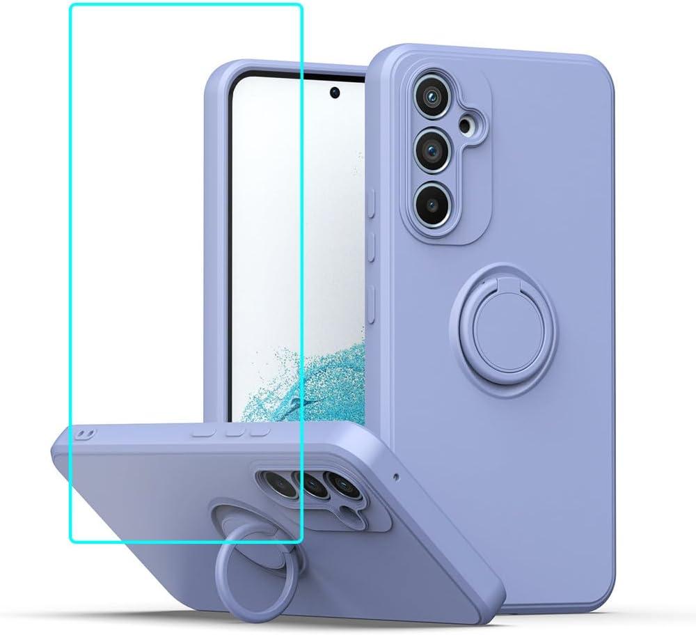 Compatible with Gabb Phone 4 Pro Phone Case with Screen Protector,for Samsung Galaxy A15 Case Ring Kickstand Slim Soft Silicone with Full Camera Protection Shockproof Cover for Bark Phone A15 Purple