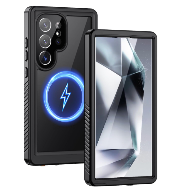 Lanhiem Magnetic for Samsung Galaxy S24 Ultra Case, IP68 Waterproof Dustproof, Builtin Screen Protector, Rugged Full Body Shockproof Cover for Galaxy S24 Ultra 5G 6.8 Inch, Black/Clear
