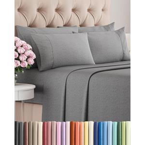 Full 6 Piece Sheet Set - Comfy Breathable & Cooling - Soft Hotel Luxury Bedding Set with 8-16 Inch Deep Pockets - 1 Flat & 1 Fitted Sheet & 4 Pillowcases - Wrinkle Free & Easy Care - Heathered Grey