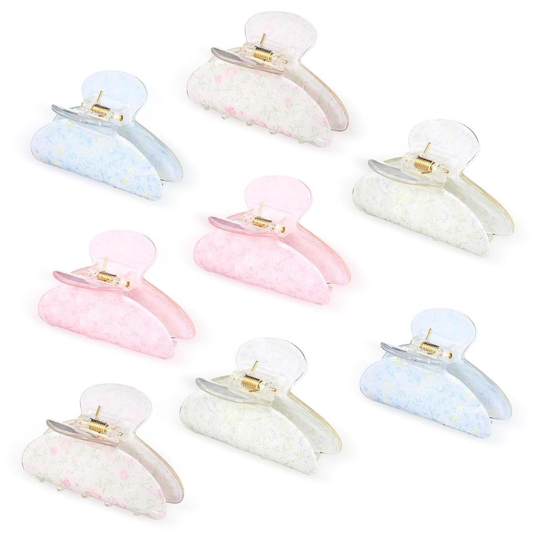 8 Pcs Large Acrylic Hair Claw Clips for Women Non slip Strong Hold Clamps for Thick and Thin Hair(Floral,Elegant Color)