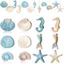 48 Pcs Summer Ocean Themed Decor Seashell Seahorse Hanging Ornaments Nautical Sea Animal Decor Tree Ornaments with Ropes Coastal Christmas Tree Ornaments for Home Weeding Birthday Party Decorations