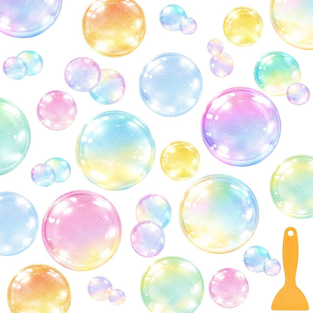 Fullhawl 30 Pcs Watercolor Bubble Non Slip Bathtub Sticker Watercolor Bubble Anti Slip Shower Sticker Shower Floor Nonslip Decal Applique Adhesive Decal Tread with Scraper for Bathtub Bathroom Floor