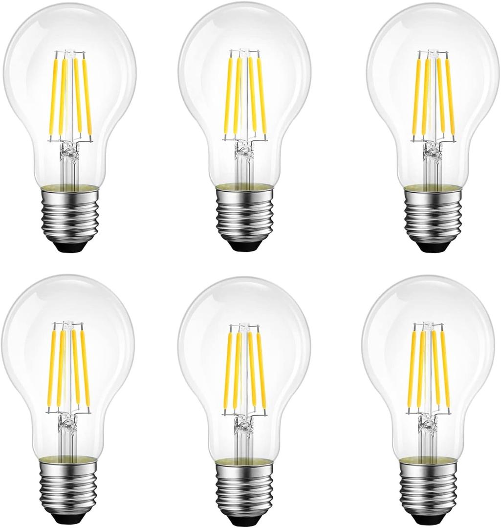 E26 LED Light Bulbs,40 Watt Equivalent,4000K Daylight Classic Clear Glass A19 LED Filament Bulb Non-Dimmable,Pack of 6