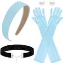 Princess Accessories for Girls Headband Gloves Choker Halloween Princess Costume Accessories (Adults - Blue 4 Pcs)