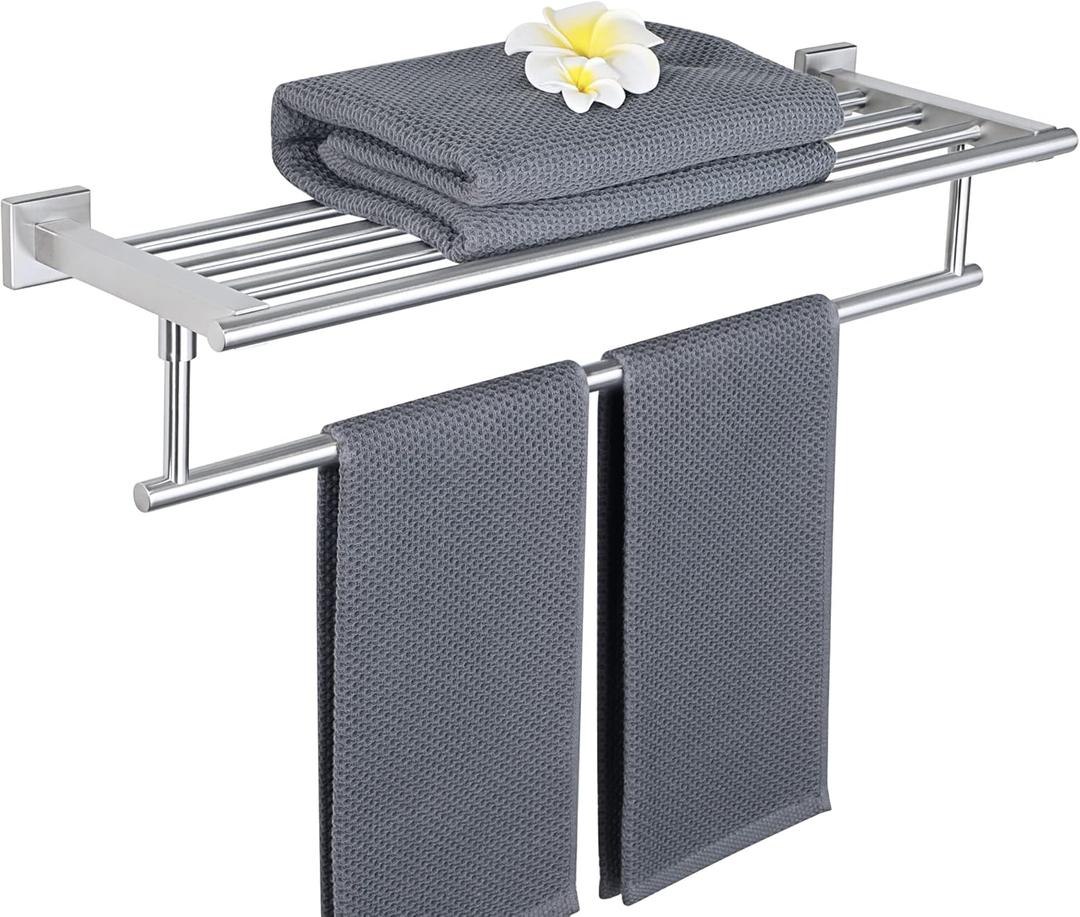 Alise 24 Inch Towel Racks for Bathroom Wall Mounted,Bathroom Towel Rack with Tower Bar,Double Towel Racks for Bathroom,SUS304 Stainless Steel Bathroom Towel Holder Brushed Nickel