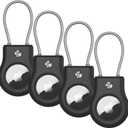 AirTag Holder 4 Pack - Air tag Lock Case with Wire Cable Compatible with Apple AirTags, Ultra Durable Anti-Lost Protective Case with Keyring for Luggage, Key, Backpack, PetBlack