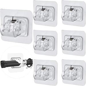 6 Pcs No Drill Curtain Rod Brackets Self Adhesive No Drilling Curtain Rod Holders Hooks Nail Free Adjustable Curtain Hangers for Home Bathroom Kitchen and Hotel Use