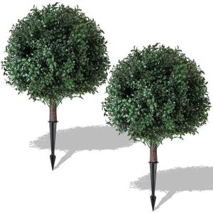 2 Pack Artificial Urn Filler, Artificial Boxwood Topiary Shrubs, UV-Resistant Evergreen Plants, Indoor/Outdoor Decoration, Suitable for porches, courtyards, Gardens, and Flower beds