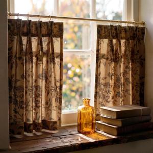 RYB HOME Pinch Pleated Mustard Yellow Curtains for Kitchen Cafe, Light Filtering Semi Sheer Privacy Linen Textured Warm Earth Tone Curtain Tier for Shabby Chic Cottage Decor, 26" W x 36" L, 2 Panels