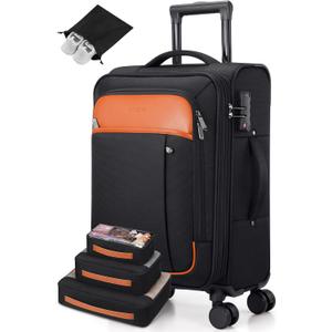 Softside Expandable Carry On Luggage, 20in Carry on Suitcase with Wheels | 22x14x9 Airline Approved Luggage with TSA Lock/Front-Access 15.6in Device Compartment/4 Packing Bags For Travel Business Trip