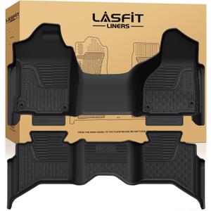 LASFIT Floor Mats for Dodge Ram 1500 2013-2018 & 1500 Classic 2019-2024 Quad Cab Bench Seat(Not for Bucket Seat & Vinyl Flooring), All Weather TPE Custom Fit Car Mats Floor Liners 1st & 2nd Row, Black