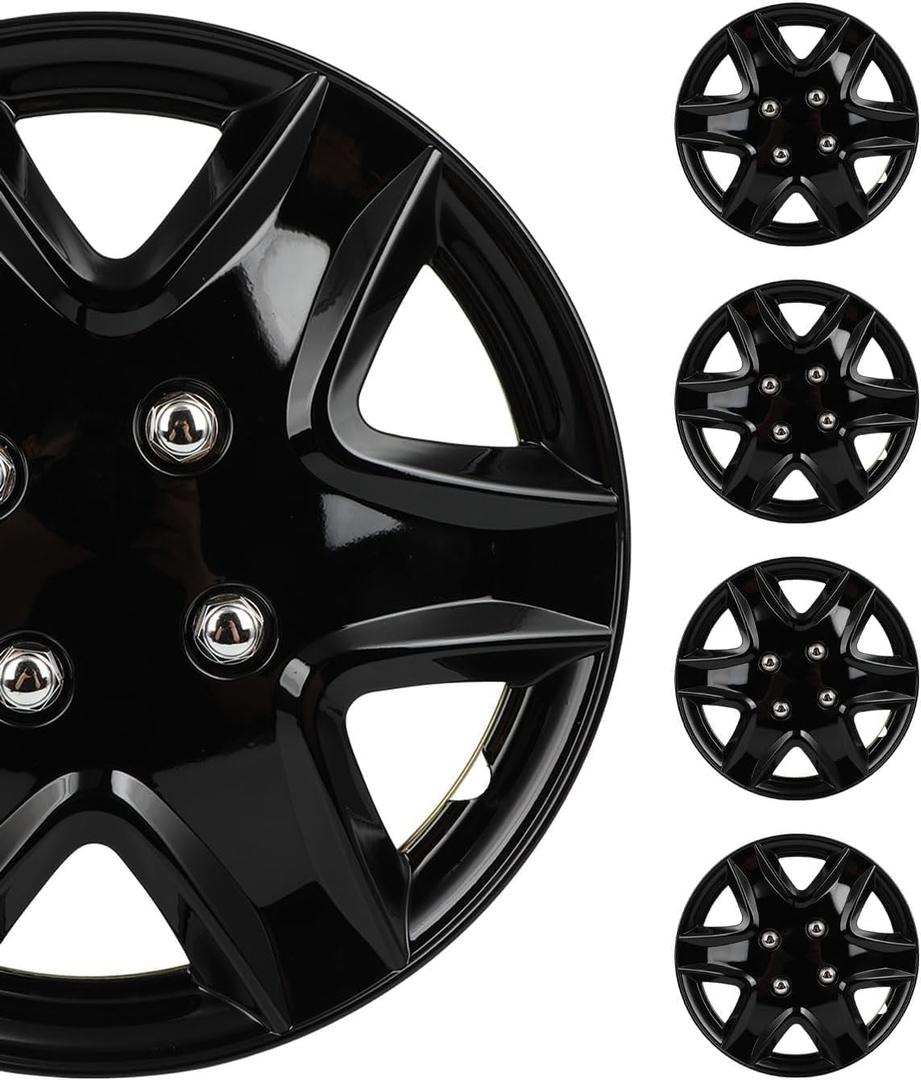 SCITOO 4-Piece 14-Inch Black hubcaps, universally Adaptable to Cars, Trucks, SUVs, Simple to Mount, Elegant Design, rustproof