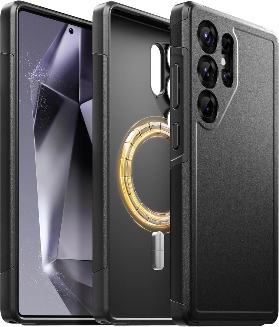 Magnetic for Samsung Galaxy S25 Ultra Case, Compatible with MagSafe, [Privacy Screen Protector] Slim Military Grade Protection Shockproof Phone Case for Galaxy S25 Ultra 6.8",Black | Magnetic, Slim, Shockproof