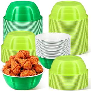 LemonRoad 80 Pcs 23 oz Green Round Plastic Bowl Large Disposable Salad Serving Bowls Containers Chip Candy Dish for Snacks Desserts Picnic Buffet Eating Tableware Party Supplies