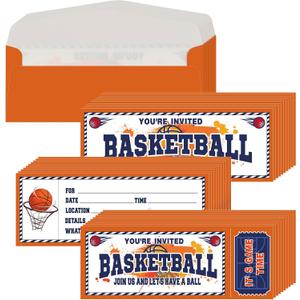 Woanger 50 Pcs Basketball Party Invitations with Envelopes Basketball Birthday Invite Cards 25 Tickets 25 Envelopes for Sports Favor Supplies