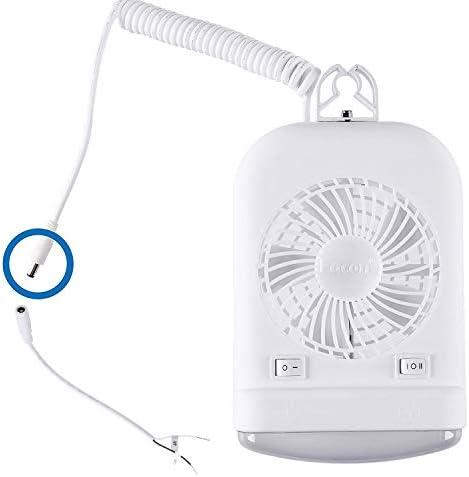 Facon 12V DC Light Combo for Pop Up RV Camper - 2-Speed Fan With Independent Switch, Extendable Cord, Male Plug, Holding Bracket