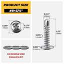 200-pack #8 x 3/4" Sheet Metal Screws, Stainless Steel 410 Truss Head Fast Self Tapping Screws, High Strength Wafer Head Screws, Bit Included