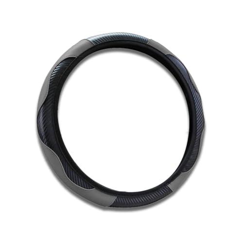 Honibaoto 15 inch Car Steering Wheel Cover, Carbon Fiber Microfiber PU Leather Elastic Steering Wheel Protector for Men Women, Anti-Slip Breathable Car Interior Accessories (Grey)