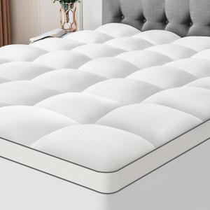 Ultra Soft Coral Fleece King Size Mattress Topper, No Compression Plush Thick Pillow Top Mattress Pad with Deep Pocket, Winter Warm Cozy Bed Topper Cover for Back Pain Relief