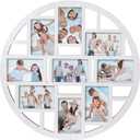 9-Opening Circular Collage Picture Frame Wall Decor  White Round Multi Photo Frame for 4x6 Pictures, Modern Hanging Wall Art for Living Room, Bedroom, or Hallway  22.05 x 22.05 Inch
