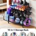 4 Tiers Large Capacity Dumbbell Rack [Thickened High-Strength Steel] Home Gym Storage for Dumbbells Kettlebells Yoga Mat and Balls, All in One Workout Storage Rack with Wheels and Hooks