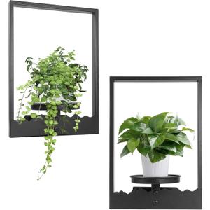 Wall Planters for Indoor Plants Picture Frame Plant Holder Metal Black Hanging Planters Window Plant Shelf Plants Wall Shelf 2 Pack