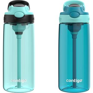 Contigo Aubrey Kids Water Bottle, 2-Pack, 20oz, Jade/Licorice & Juniper/Jade, Spill-Proof Lid, Dishwasher Safe, BPA Free