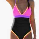 popvil One Piece Swimsuit 2025 Tummy Control Women Bathing Suit Shapewear Swimsuits Slimming Neon Cute Tie Back Swimwear,S
