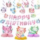 Axolotl Birthday Party Decorations - Colorful Axolotl Theme Party Decor Set, Happy Birthday Banner Honeycomb Hanging Swirls Supplies for Girls Cartoon Fun Animal Party