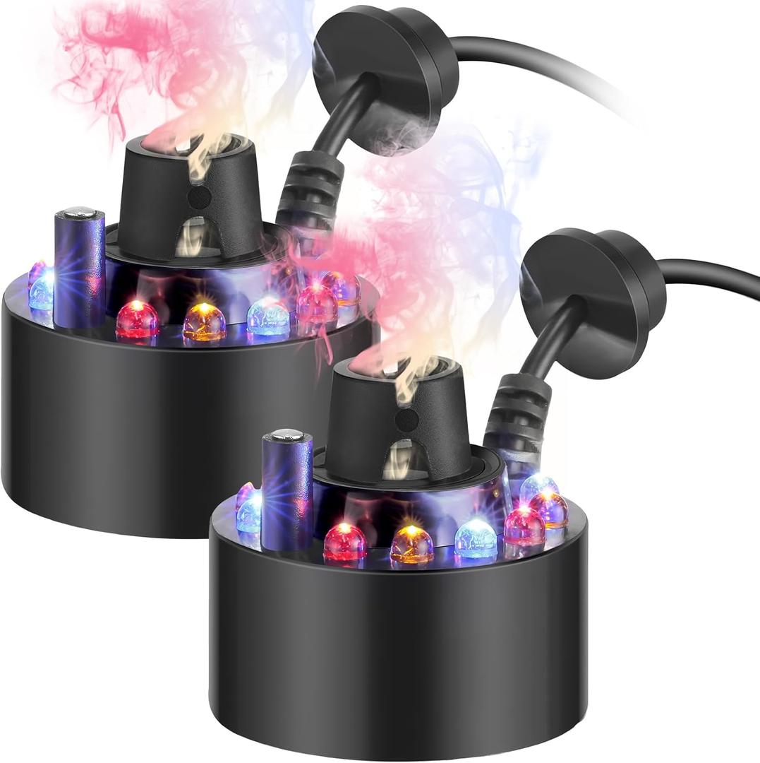 VIHOSE 2 Pcs Halloween Mist Maker Fogger Small Ultrasonic Fog Machine Halloween Water Fountain Cauldron Pond Fog with 12 LED Light Flashes for Halloween Party Decorations Rockery Fishtank Vase Decor