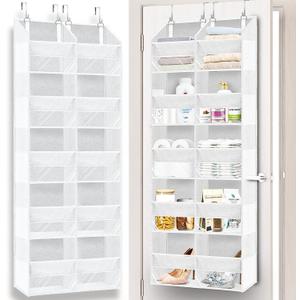 Over The Door Organizer 5 Tiers, Extra Large Behind Door Storage of 10 Compartments, 80 lbs Weight Capacity Hanging Storage Organizer with Clear Window Kids Toys, Shoes,Diapers, Room Storage, White