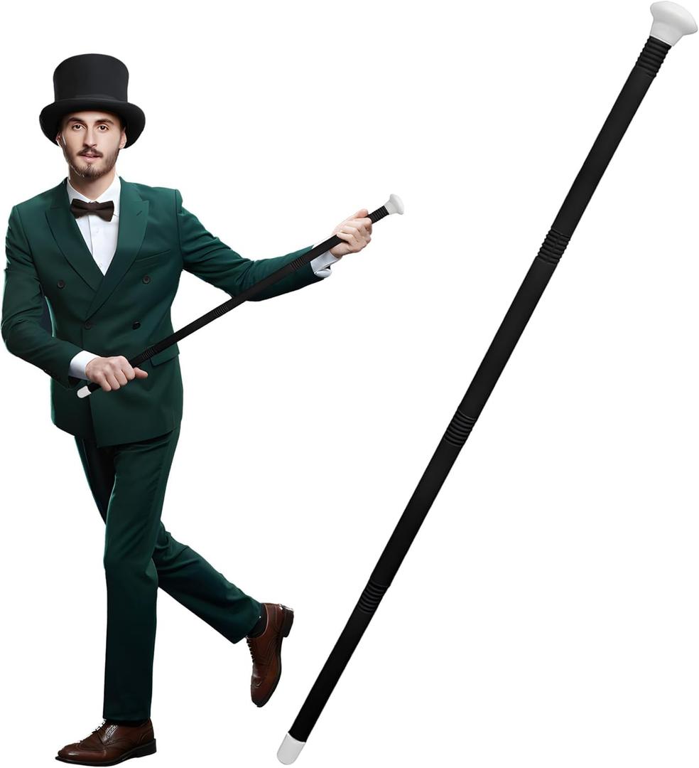 Nicky Bigs Novelties Adult Costume Accessory Plastic Tuxedo Dance Recital Parade Walking Cane Handheld Prop Staff 44 Inches (Black)