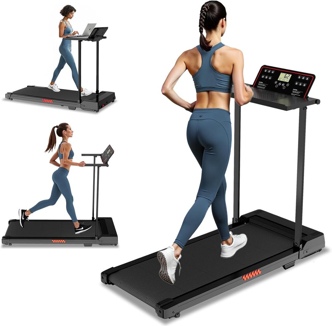 Treadmills for Home, Compact Treadmill with Handles, 3.0HP Electric Walking Pad Treadmill with Removable Desk Workstation & LED Display, Running Machine for Home Office with 320 LBS Capacity (Black)