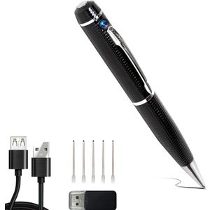 Portable Hidden Camera Pen, Mini Body Video Camera Pen,1080P Security Camera with Loop Working, Photo Taking for Indoor/Outdoor Security, No WiFi, No Audio, Support up to 32GB SD Card(Not Included)