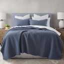 HORIMOTE HOME 100% Cotton Quilt Queen Size, Steel Blue Soft Lightweight Cotton Bedspread 3 Pieces Scalloped Edge Geometric Stitching Quilt Bedding Set with 2 Shams for All Season, 90 x 96 inches