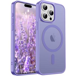 SUPFINE Magnetic for iPhone 15 Pro Max Case (Compatible with MagSafe) (Military Grade Drop Protection) Slim Translucent Matte Shockproof with Anti-Fingerprint Phone Case, Purple