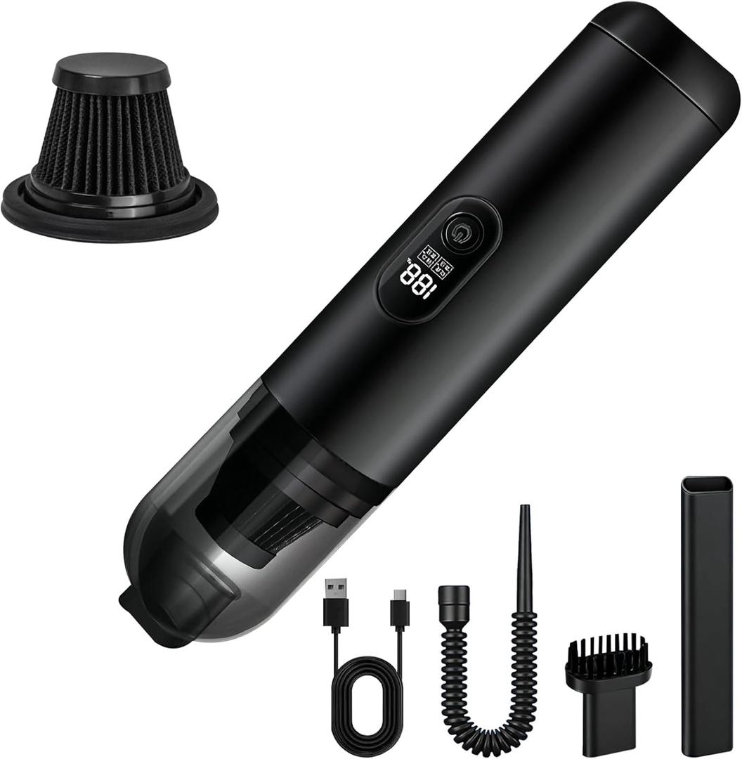 Handheld Car Vacuum Portable Cordless, 2 in 1 Handheld Vacuum Cleaner 18000PA High Power Air Blower,2 Speed Mini Hand Held Vacuum Rechargeable for Home, Car, Office, Pet Hair (Black)