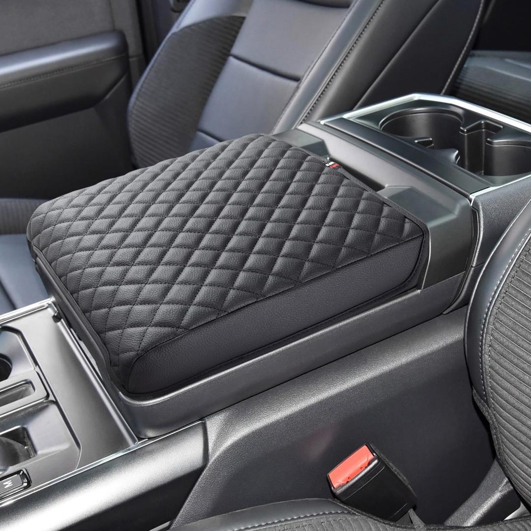 PIMCAR Ford F150 Center Console Cover, 2021-2025 Ford F150, 2022-2025 F150 Lightning Work Surface Console Armrest Cushion Leather Protector Interior Accessories (Only fit for Work Surface Console) (Black-Work Surface Console)