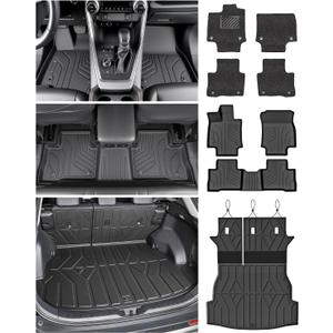 Floor Mats & Cargo Liner Set for Toyota RAV4 2019-2025, Full Coverage Interior Protection with Trunk Mat, Backrest Protector & Door Sill Guards, All Weather TPE Waterproof Anti-Slip Custom Fit