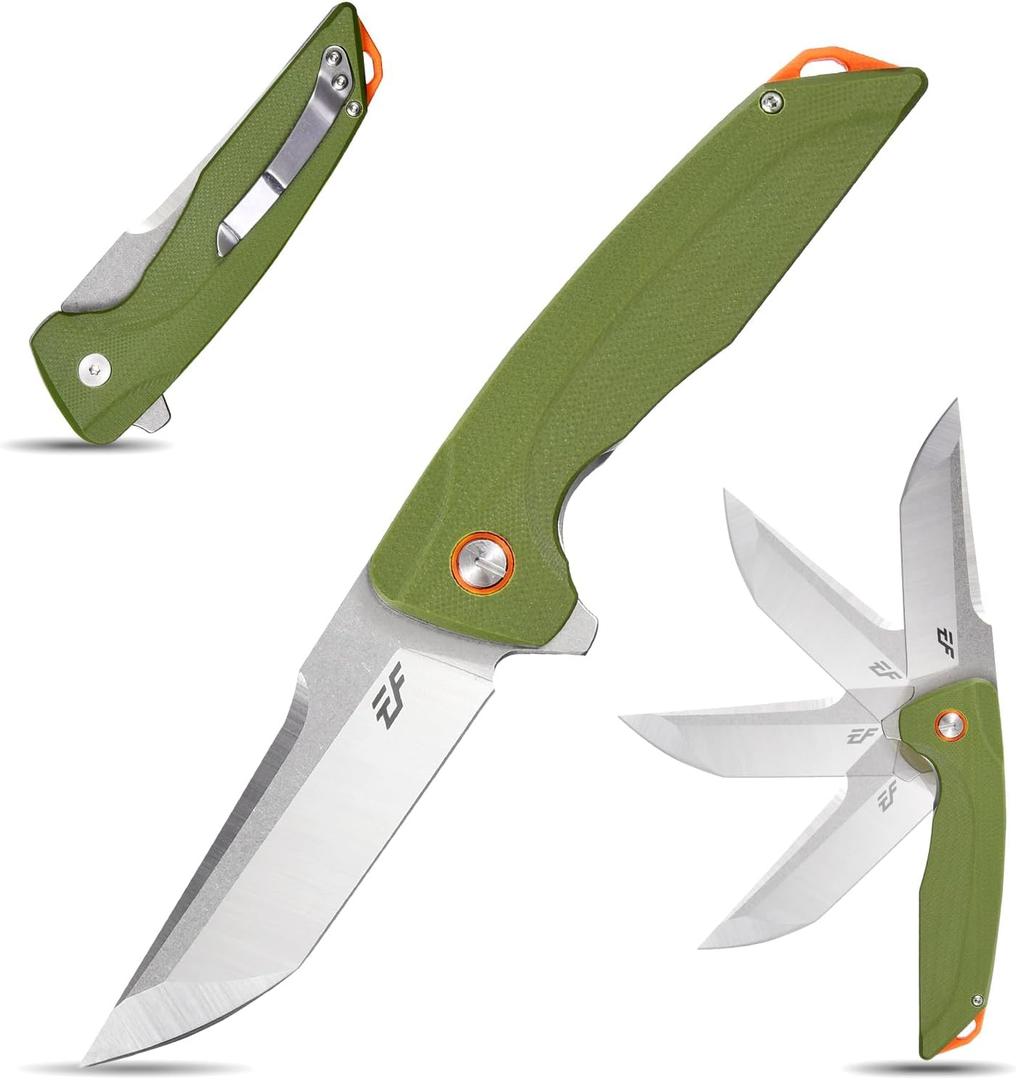 Eafengrow EF926 Pocket Knife D2 Steel Blade Outdoor Tool knives G10 Handle Pocket Clip EDC Knife Ball bearing Knife for Camping Survival Hiking,green