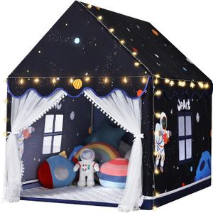 Wilwolfer Space Kids Tent Indoor: with Mat, Star Lights - Kids Play Tent Space Toys for Toddlers - Bedroom Decorations Astronaut Rocket Ship (Black)