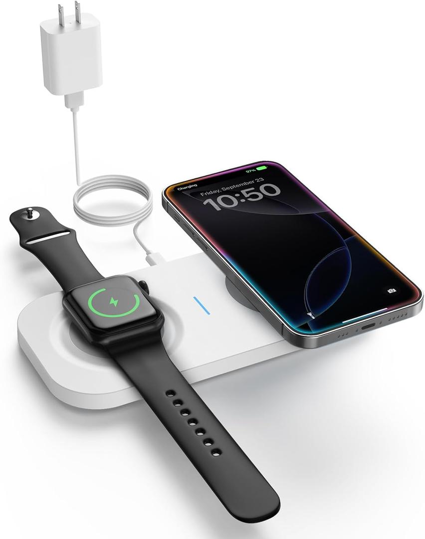 Wireless Charging pad, 2 in 1 Wireless Charger for Apple iPhone 15/14/14 Pro/13 Pro Max/Pro/Mini/12/11, Airpods 3/2/Pro, Wireless Phone Charger for Samsung S22/S21, Dual Charging Pad, 10W